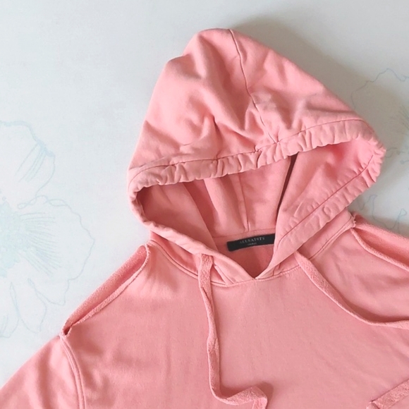 All saints cold shoulder cropped soft pink hoodie - Picture 3 of 14